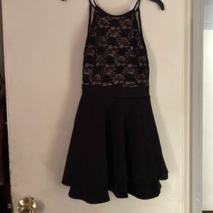 Black dress, lace at top.